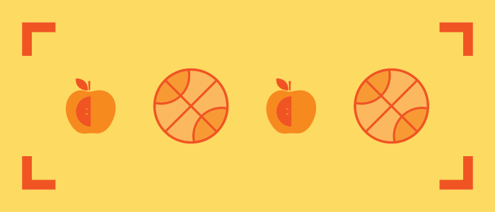 illustration of apples and basketballs
