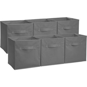 Six gray storage baskets.