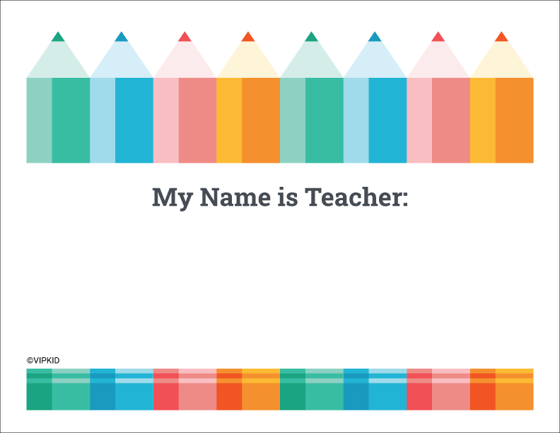 Teacher name sign with colored pencils
